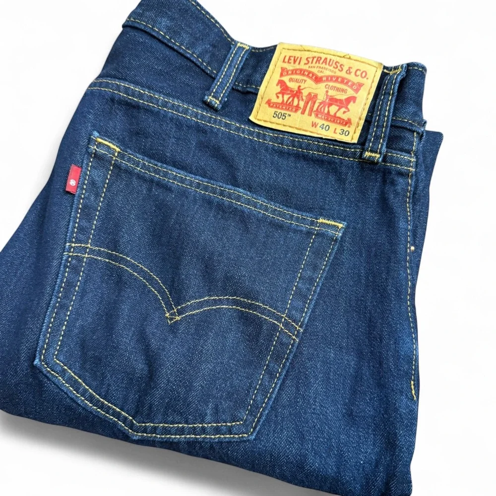 Levis 505 Regular Fit Straight Leg Jeans‎ Mens 40x30 Dark Indigo Blue Blank Tab